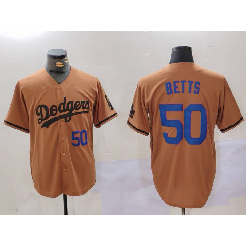 Los Angeles Dodgers #50 Mookie Betts Number Olive MIKSHPS Cool Base Limited Stitched Jerseys