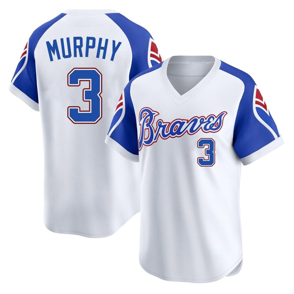 Atlanta Braves #3 Dale Murphy Player White MIKSHPS Throwback Cooperstown Collection T-shirt Game Stitched Jerseys