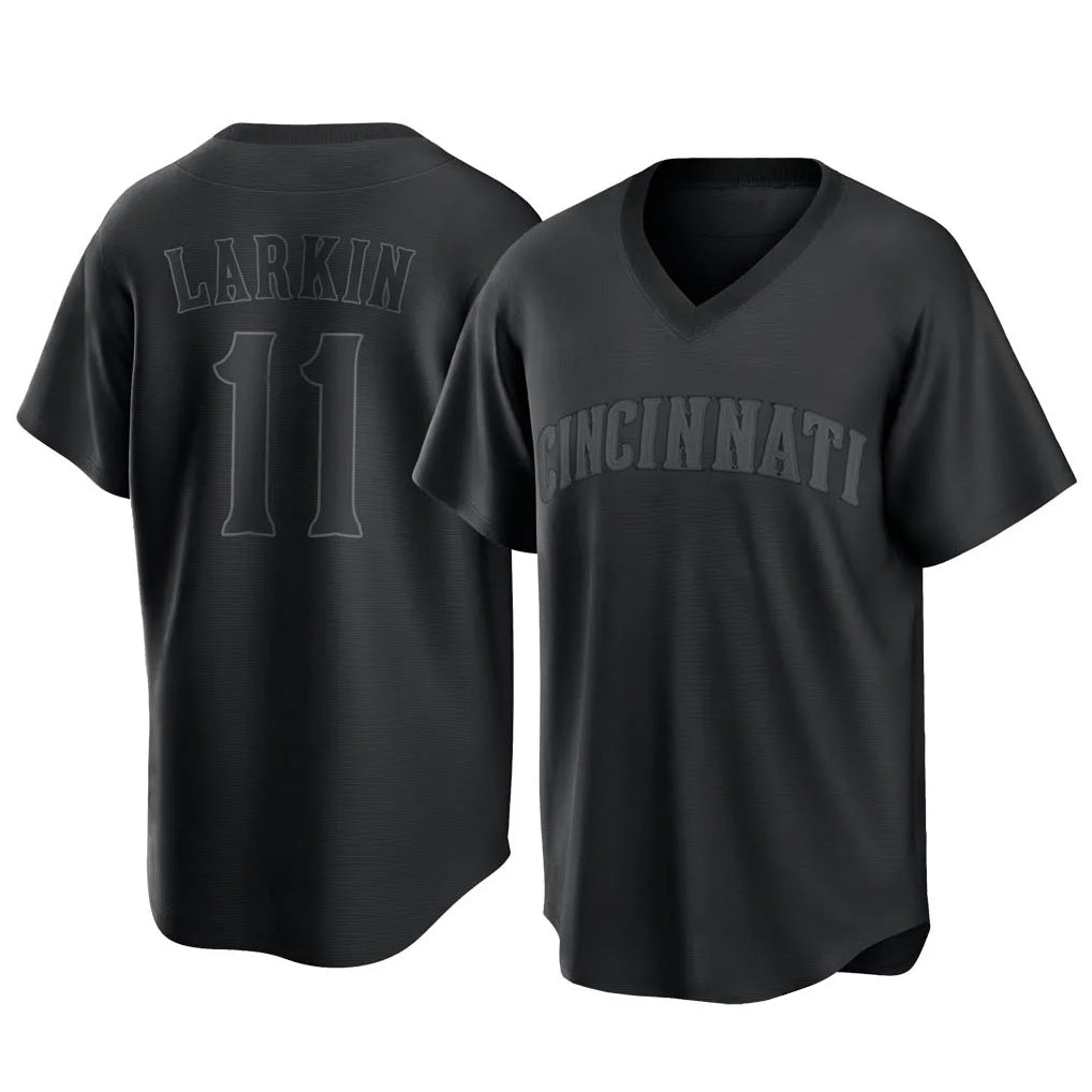 Cincinnati Reds #11 Barry Larkin Player Black MIKSHPS T-shirt Game Home Stitched Jerseys