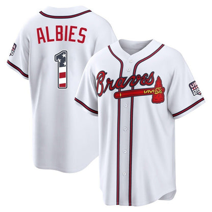 Atlanta Braves #1 Ozzie Albies Player White MIKSHPS USA 250 Fourth Of July Limited Home Game Stitched Jerseys