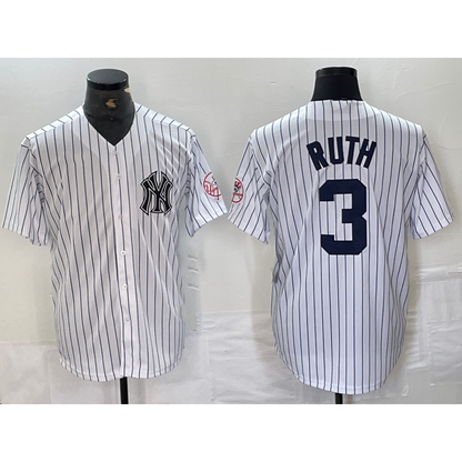 New York Yankees #3 Babe Ruth Name White MIKSHPS With Patch 2024 Cool Base Stitched Jersey