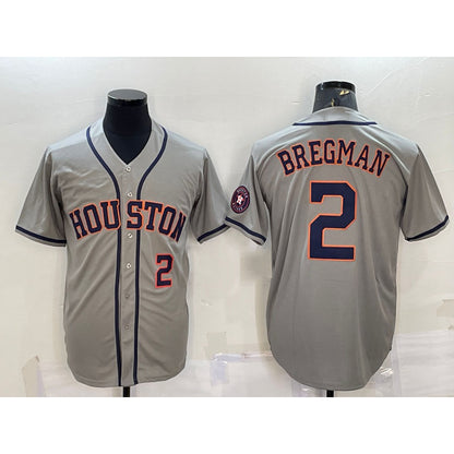 Houston Astros #2 Alex Bregman Number Grey MIKSHPS With Patch Stitched Cool Base Jersey