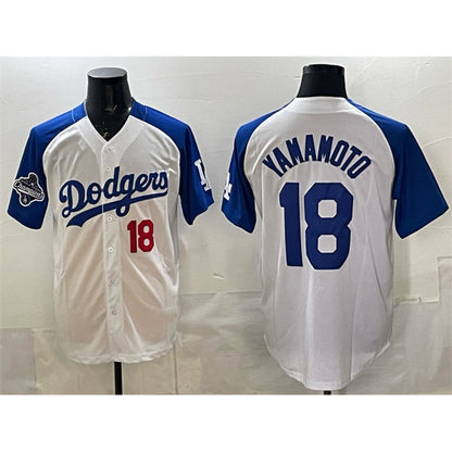 Los Angeles Dodgers #18 Yoshinobu Yamamoto White Royal MIKSHPS 2025 World Series Champions Patch Limited Stitched Jersey