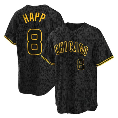 Chicago Cubs #8 Ian Happ Player Black MIKSHPS Snake Skin City Game Stitched Jerseys