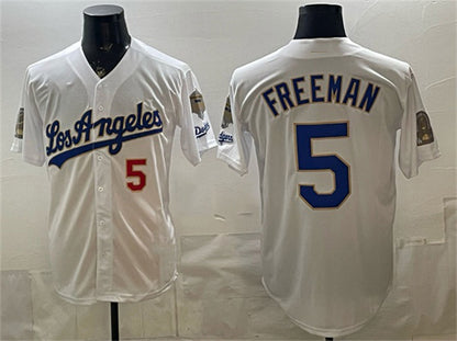 Los Angeles Dodgers #5 Freddie Freeman White MIKSHPS 2026 Gold Collection 9x & B2B Champs Patch Stitched Jersey