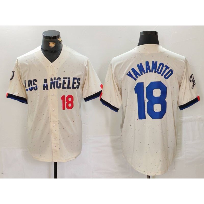 Los Angeles Dodgers #18 Yoshinobu Yamamoto Number Cream MIKSHPS 2024 City Connect Limited Stitched Jerseys
