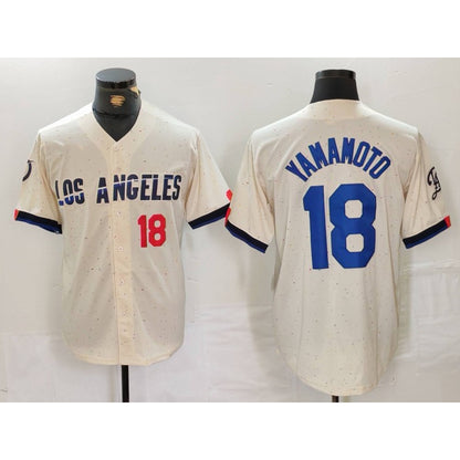 Los Angeles Dodgers #18 Yoshinobu Yamamoto Number Cream MIKSHPS 2024 City Connect Limited Stitched Jerseys