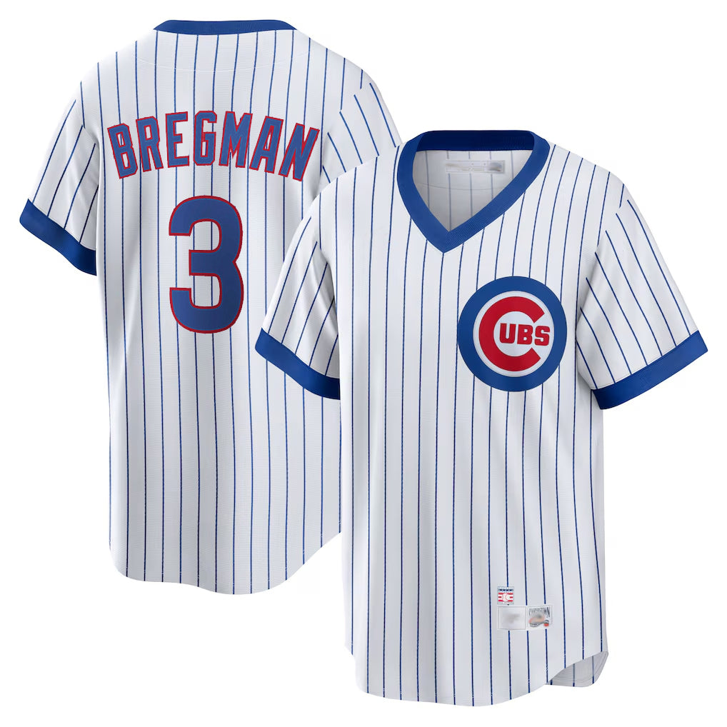 Chicago Cubs #3 Alex Bregman Player White MIKSHPS T-shirt Cooperstown Collection Limited Stitched Jerseys