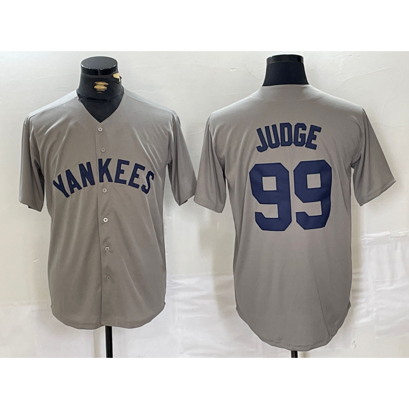 New York Yankees #99 Aaron Judge Name Grey MIKSHPS Stitched Throwback Jersey