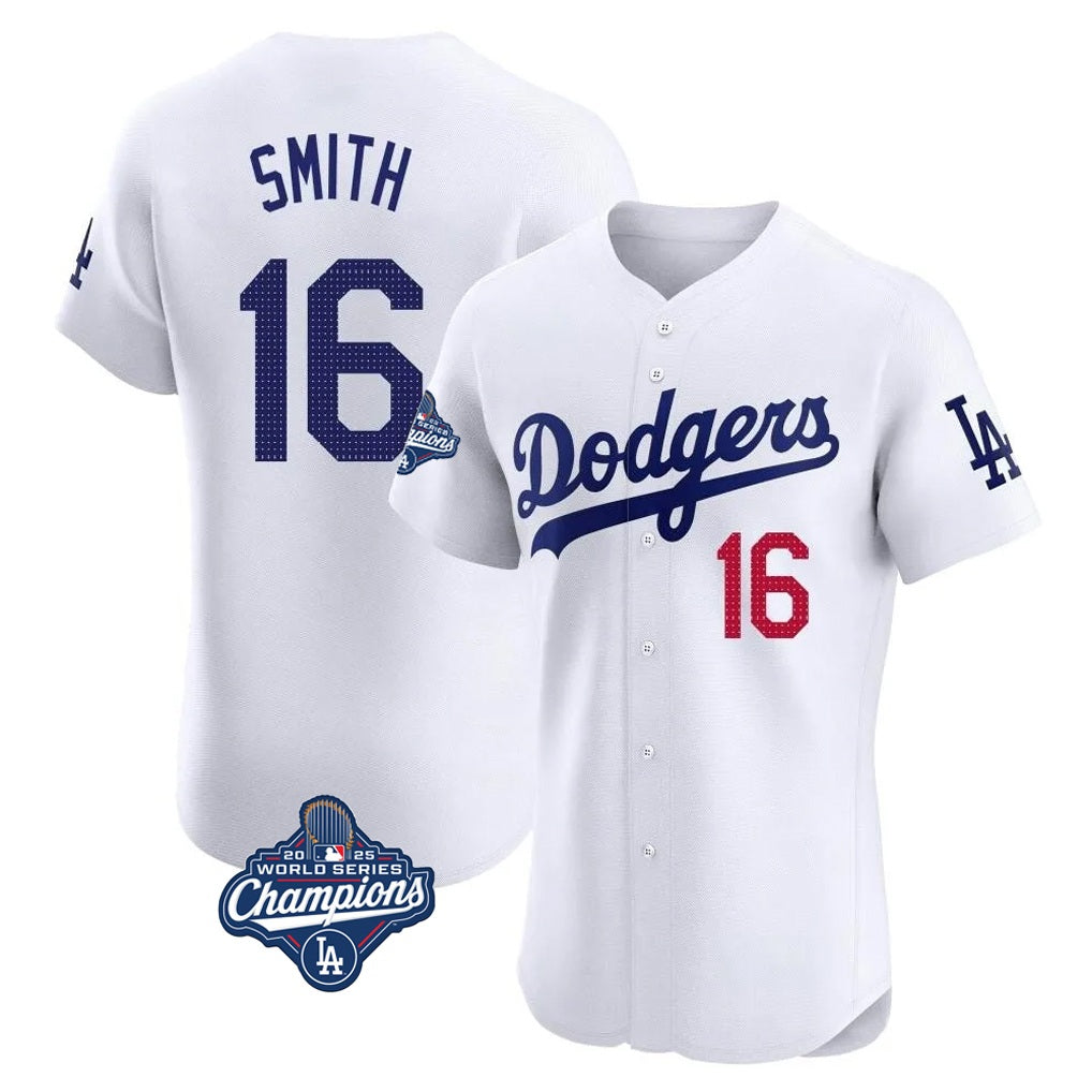 Los Angeles Dodgers #16 Will Smith Player White MIKSHPS World Series Meet Limited Elite Home Stitched Jerseys