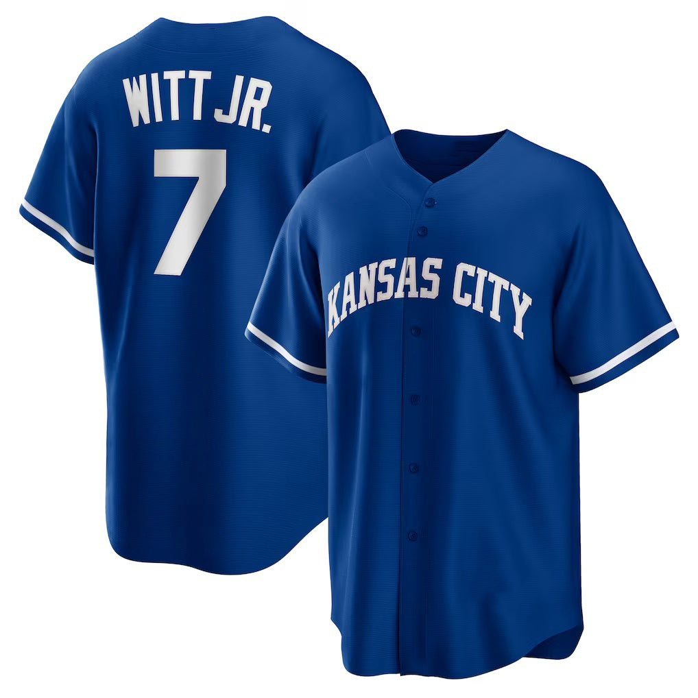 Kansas City Royals #7 Bobby Witt Jr. Rush Blue MIKSHPS Alternate 2 Replica Jersey