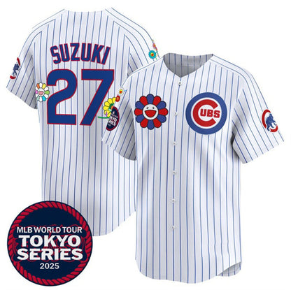 Chicago Cubs #27 Seiya Suzuki White MIKSHPS 2025 Tokyo Series Limited Stitched Jersey