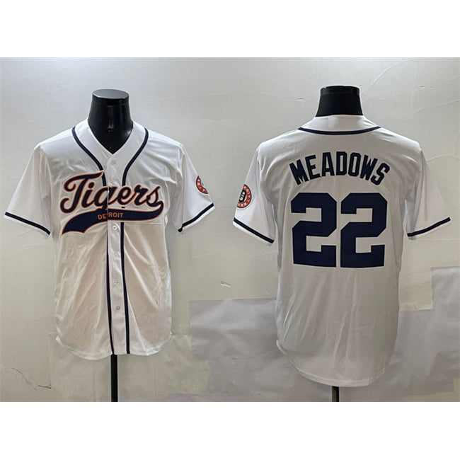 Detroit Tigers #22 Parker Meadows White MIKSHPS With Patch Cool Base Stitched Jersey