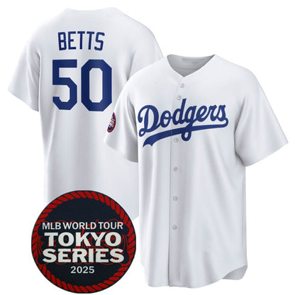 Los Angeles Dodgers #50 Mookie Betts White MIKSHPS 2025 World Tour Tokyo Series Home Stitched Jersey