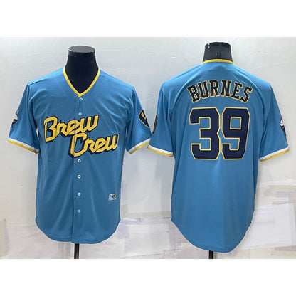 Milwaukee Brewers #39 Corbin Burnes Blue MIKSHPS 2022 City Connect Cool Base Stitched Jersey