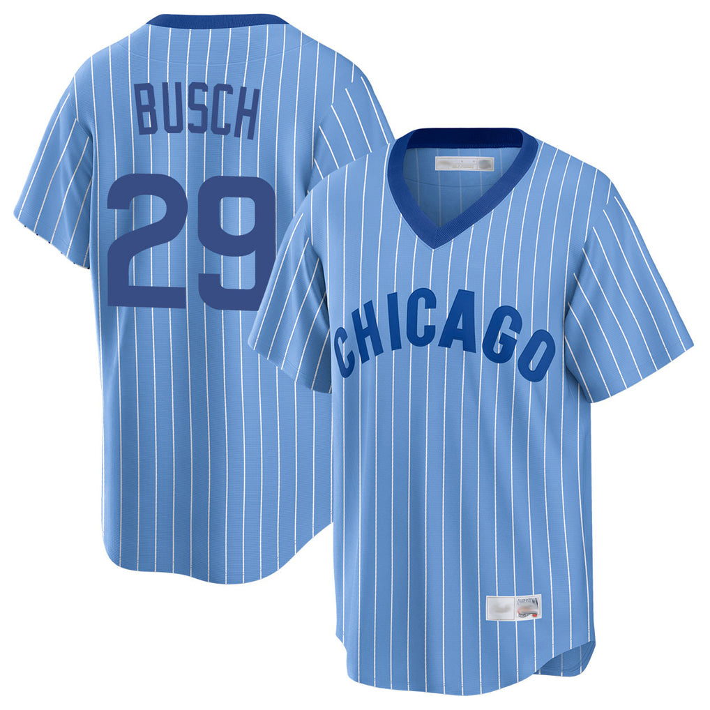Chicago Cubs #29 Michael Busch Player Blue MIKSHPS T-shirt Cooperstown Collection Limited Stitched Jerseys