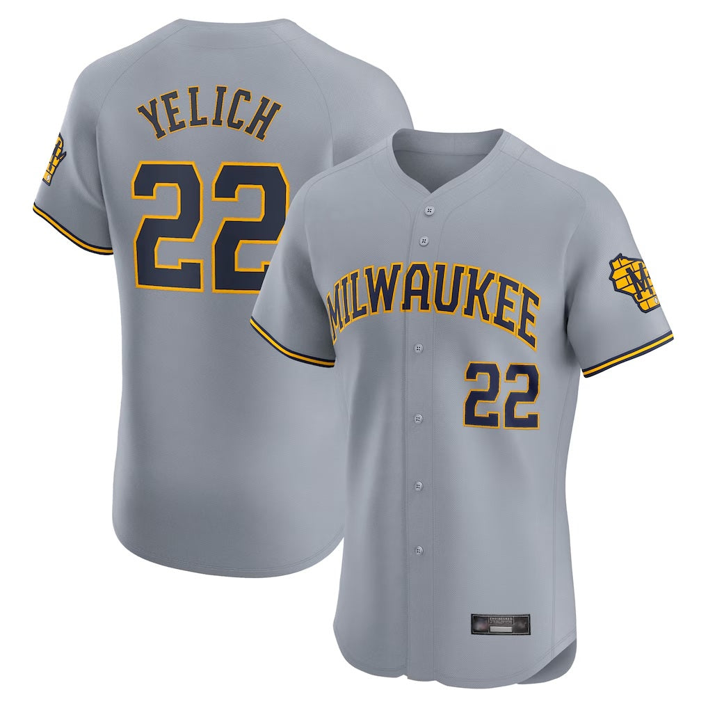 Milwaukee Brewers #22 Christian Yelich Player Gray MIKSHPS Home Limited Elite Stitched Jerseys