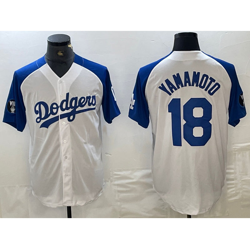 Los Angeles Dodgers #18 Yoshinobu Yamamoto White Blue MIKSHPS Fashion Stitched Cool Base Limited Jerseys
