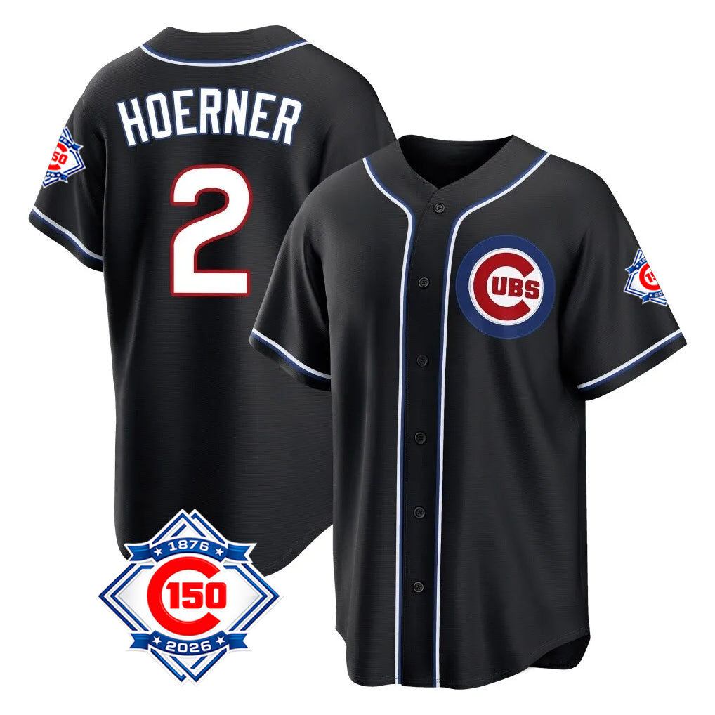 Chicago Cubs #2 Nico Hoerner Player Black MIKSHPS Fashion Out 150th Anniversary Game Stitched Jerseys