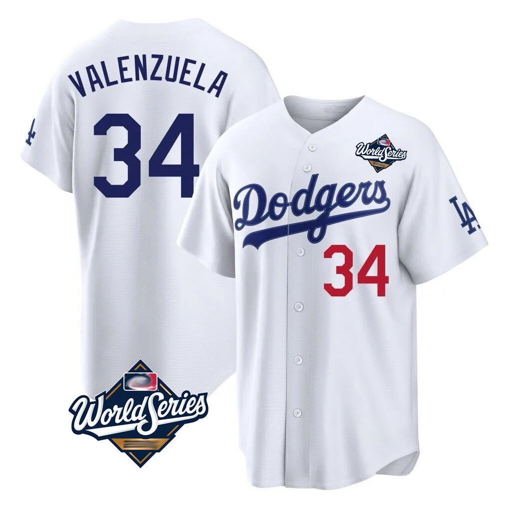 Los Angeles Dodgers #34 Fernando Valenzuela Player White MIKSHPS World Series Home Game Stitched Jerseys