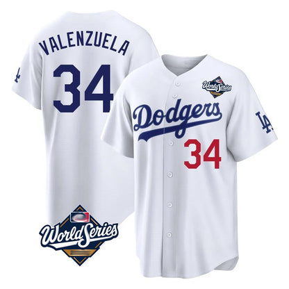 Los Angeles Dodgers #34 Fernando Valenzuela Player White MIKSHPS World Series Home Game Stitched Jerseys