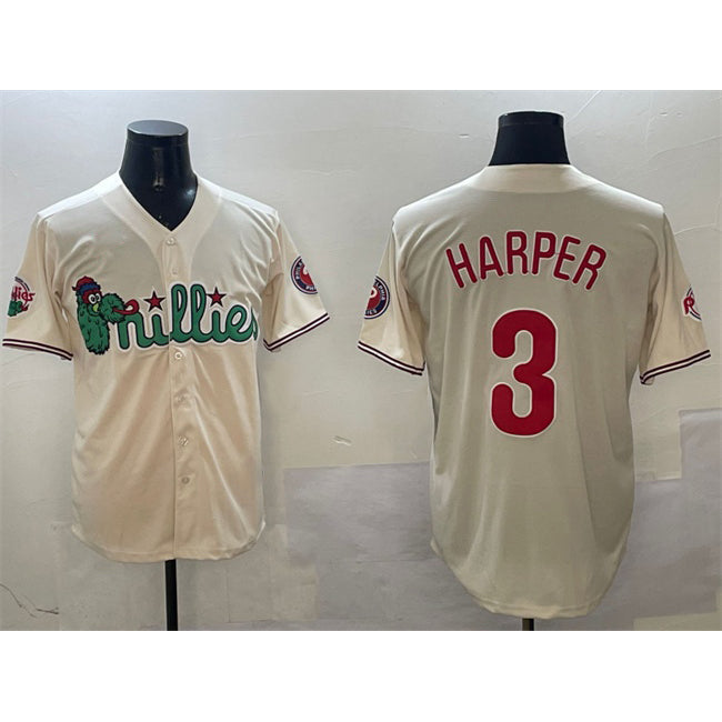 Philadelphia Phillies #3 Bryce Harper Cream MIKSHPS Phanatic Limited Stitched Jersey
