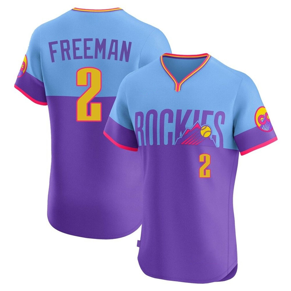 Colorado Rockies #2 Tyler Freeman Player Purple-Light Blue MIKSHPS City Connect Limited Elite Home T-shirt Stitched Jerseys