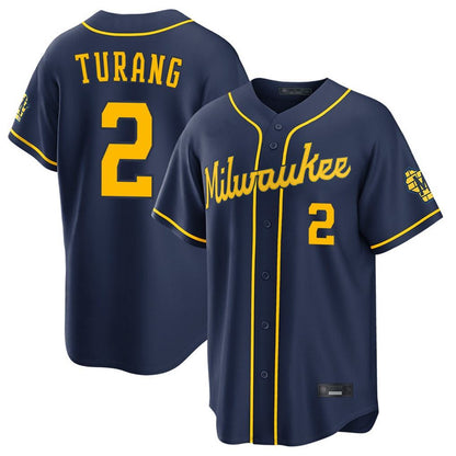 Milwaukee Brewers #2 Brice Turang Player Navy MIKSHPS Home Stadium Game Stitched Jerseys