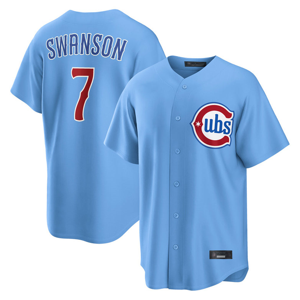 Chicago Cubs #7 Dansby Swanson Player Light Blue MIKSHPS Home Game Stitched Jerseys