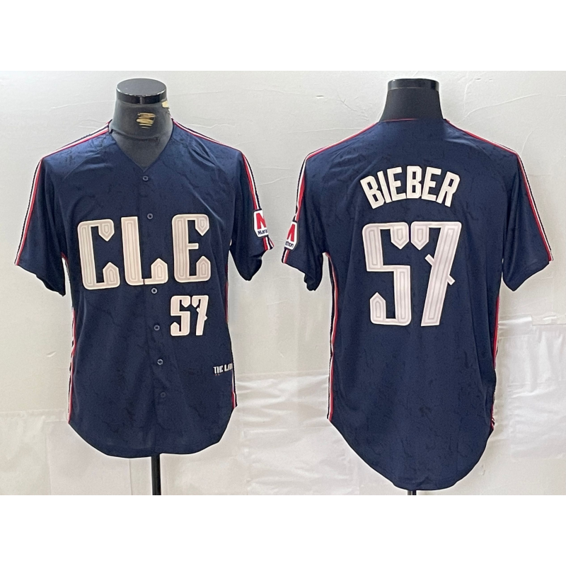 Cleveland Guardians #57 Shane Bieber Number Navy MIKSHPS 2024 City Connect Limited Stitched Jersey 2