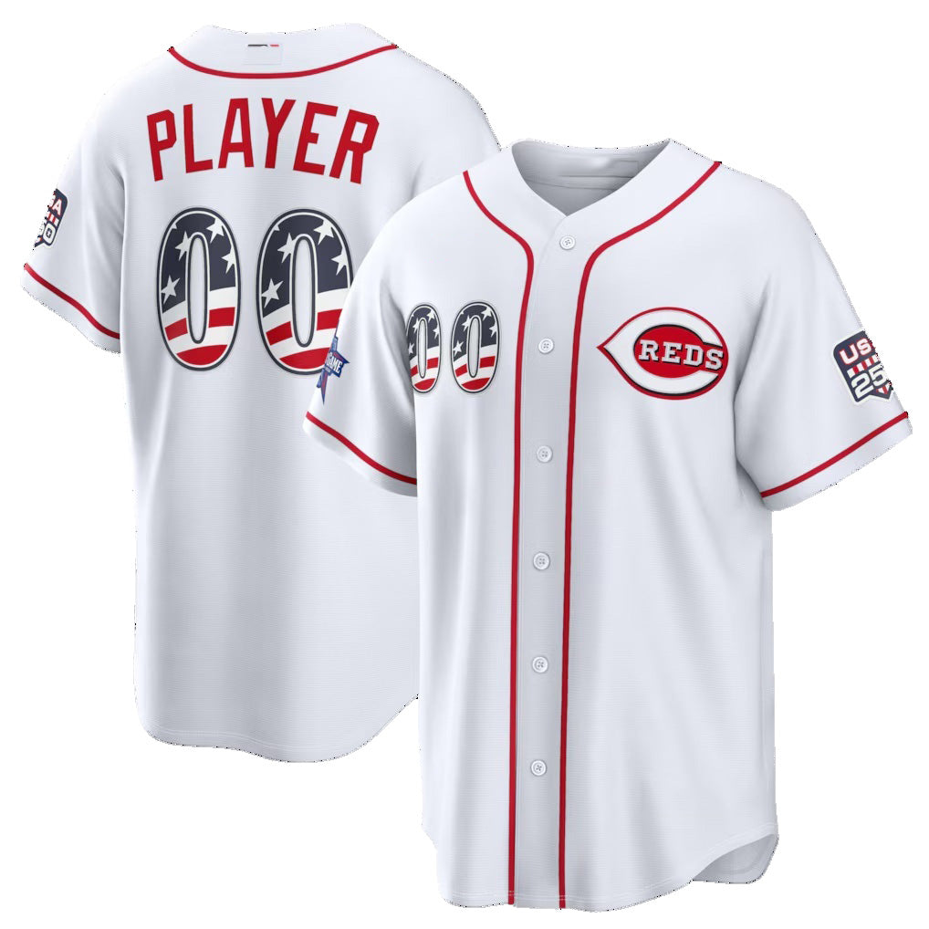 Custom Cincinnati Reds 2026 All-Star Edition Stars & Stripes White MIKSHPS Stadium Pick-A-Player Jersey