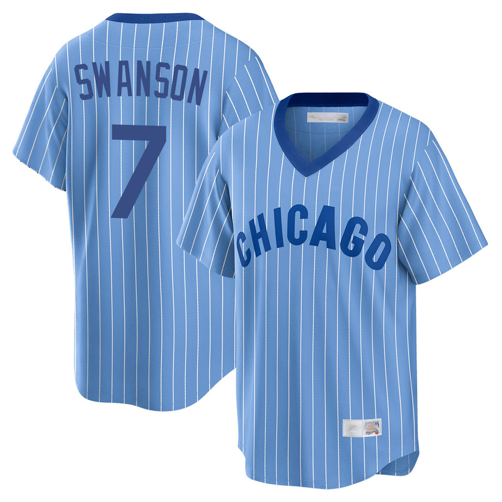 Chicago Cubs #7 Dansby Swanson Player Blue MIKSHPS T-shirt Cooperstown Collection Limited Stitched Jerseys