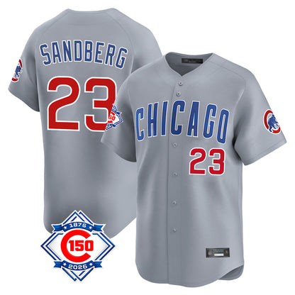Chicago Cubs #23 Ryne Sandberg Player Gray MIKSHPS Road 150th Anniversary Limited Home Stitched Jerseys