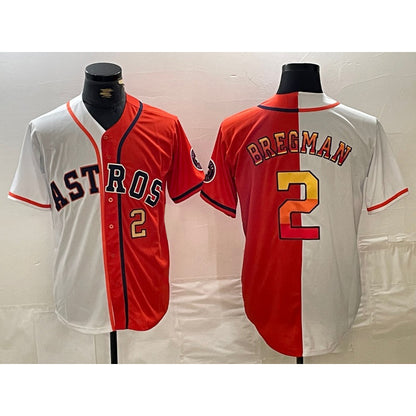 Houston Astros #2 Alex Bregman White Orange MIKSHPS Split Stitched Jerseys