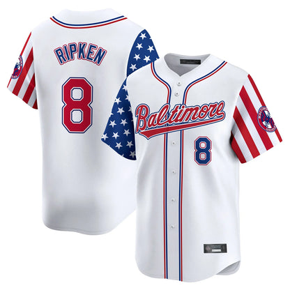 Baltimore Orioles #8 Cal Ripken Player White MIKSHPS Independence Day Vapor Premier Limited Home Game Stitched Jerseys