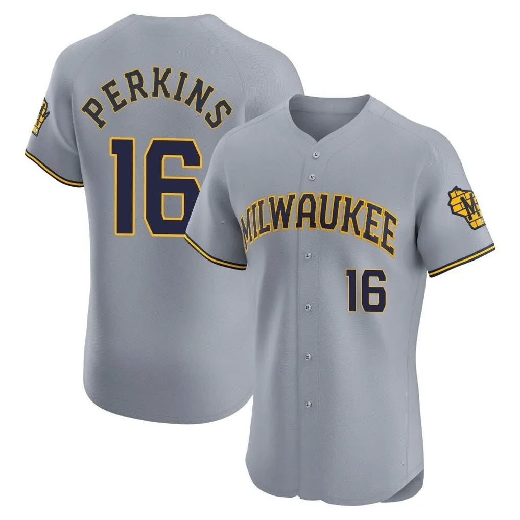Milwaukee Brewers #16 Blake Perkins Player Gray MIKSHPS Home Limited Elite Stitched Jerseys