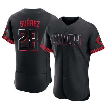 Cincinnati Reds #28 Eugenio Su¨¢rez Player Black MIKSHPS City Connect Limited Elite Home Stitched Jerseys