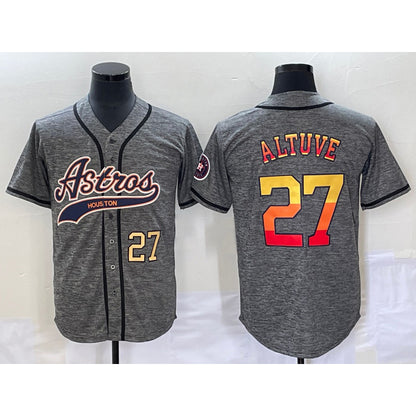 Houston Astros #27 Jose Altuve Number Grey MIKSHPS Gridiron Cool Base Stitched Jersey