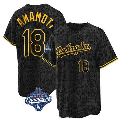 Los Angeles Dodgers #18 Yoshinobu Yamamoto Player Black Gold MIKSHPS World Series Meet Limited Home Stitched Jerseys