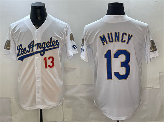 Los Angeles Dodgers #13 Max Muncy White MIKSHPS 2026 Gold Collection 9x & B2B Champs Patch Stitched Jersey