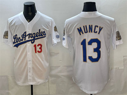 Los Angeles Dodgers #13 Max Muncy White MIKSHPS 2026 Gold Collection 9x & B2B Champs Patch Stitched Jersey