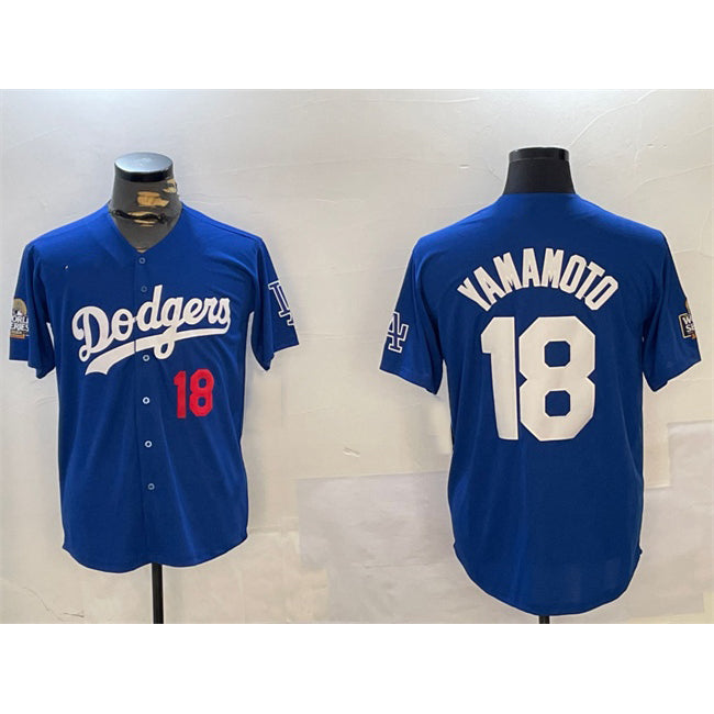 Los Angeles Dodgers #18 Yoshinobu Yamamoto Royal MIKSHPS 2024 World Series Patch Alternate Limited Stitched Jersey