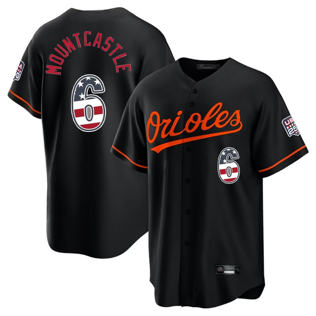 Baltimore Orioles #6 Ryan Mountcastle Player Black MIKSHPS USA 250 Fourth of July Home Game Stitched Jerseys