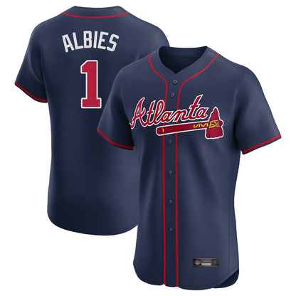Atlanta Braves #1 Ozzie Albies Player Navy MIKSHPS Limited Elite Home Game Stitched Jerseys