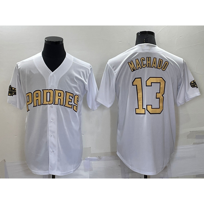 San Diego Padres #13 Manny Machado White MIKSHPS 2022 All Star Stitched Cool Base Jersey