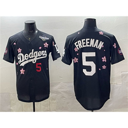 Los Angeles Dodgers #5 Freddie Freeman Black MIKSHPS 2025 World Series Patch Tokyo Series Limited Stitched Jersey