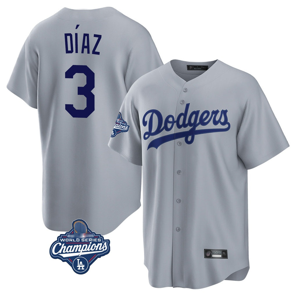 Los Angeles Dodgers #3 Edwin D¨ªaz Player Gray MIKSHPS World Series Meet Game Stitched Jerseys