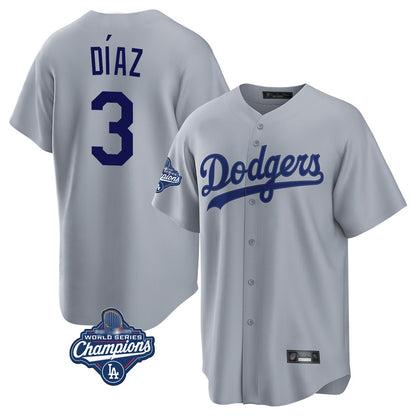 Los Angeles Dodgers #3 Edwin D¨ªaz Player Gray MIKSHPS World Series Meet Game Stitched Jerseys