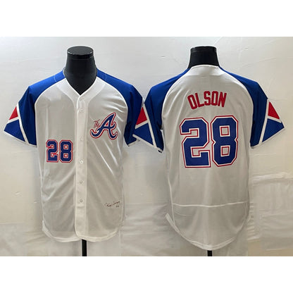 Atlanta Braves #28 Matt Olson Number White MIKSHPS 2023 City Connect Flex Base Stitched Jersey 3