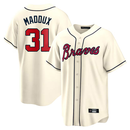 Atlanta Braves #31 Greg Maddux Player Cream MIKSHPS Home Game Stitched Jerseys